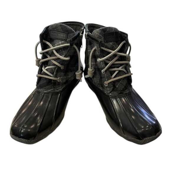 Sperry Top-Sider Women's Black Rubber Plaid Zip Duck Boots STS91005  Sz. 7 - Picture 3 of 6